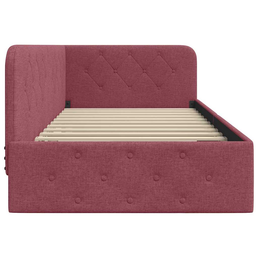 Corner Bed Frame with Headboard Wine Red 90 x 190 cm Fabric