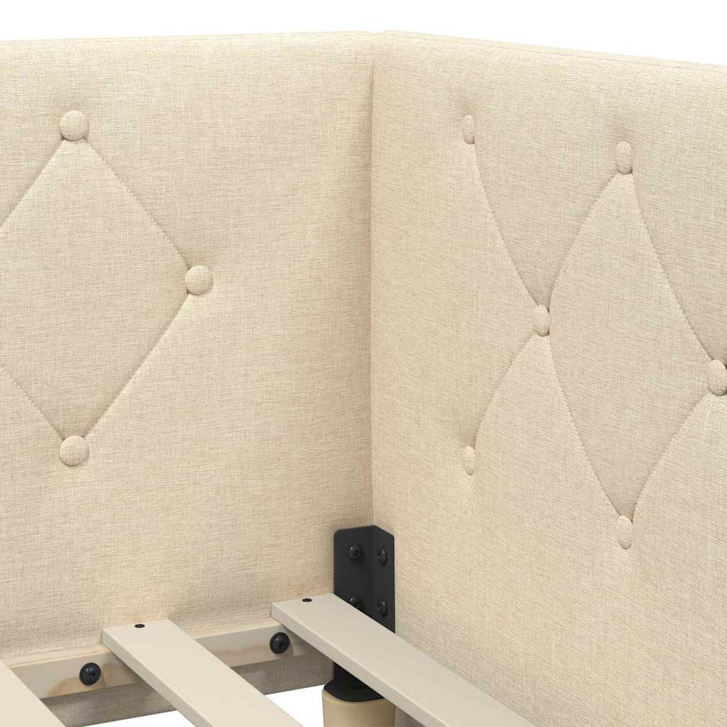 Corner Bed Frame with Headboard Cream 90 x 200 cm Fabric
