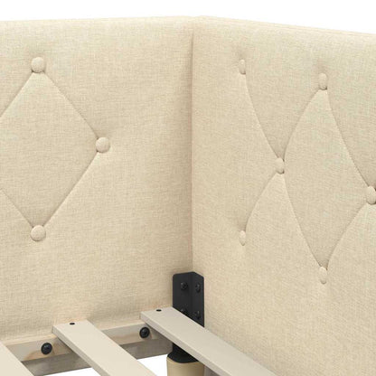 Corner Bed Frame with Headboard Cream 90 x 200 cm Fabric