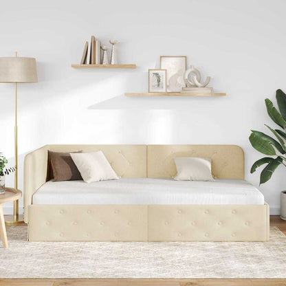 Corner Bed Frame with Headboard Cream 90 x 200 cm Fabric