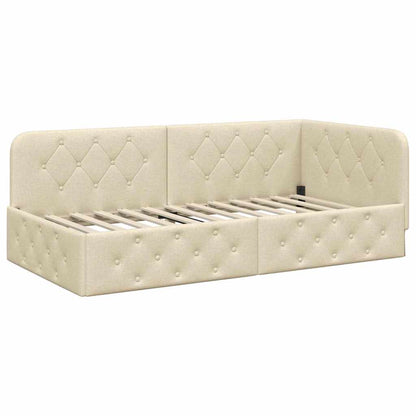 Corner Bed Frame with Headboard Cream 90 x 200 cm Fabric