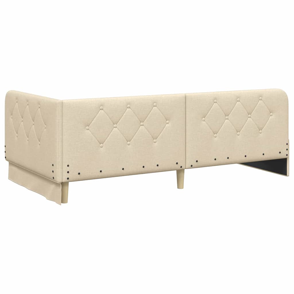 Corner Bed Frame with Headboard Cream 90 x 200 cm Fabric