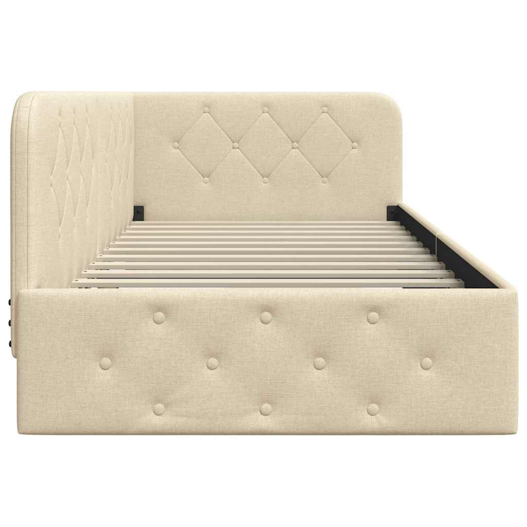 Corner Bed Frame with Headboard Cream 90 x 200 cm Fabric