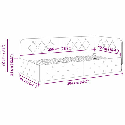 Corner Bed Frame with Headboard Cream 90 x 200 cm Fabric
