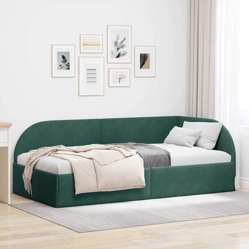 Corner Bed Frame with Headboard Dark green 90 x 190 cm Velvet
