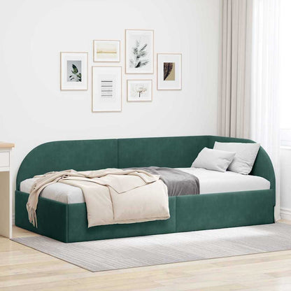 Corner Bed Frame with Headboard Dark green 90 x 190 cm Velvet