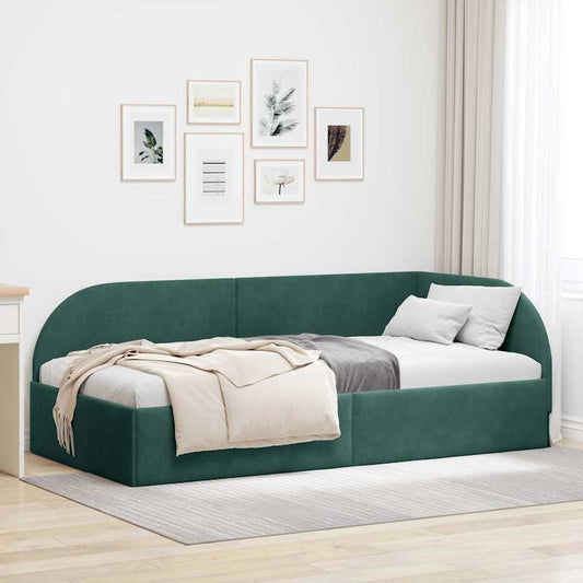 Corner Bed Frame with Headboard Dark green 90 x 190 cm Velvet