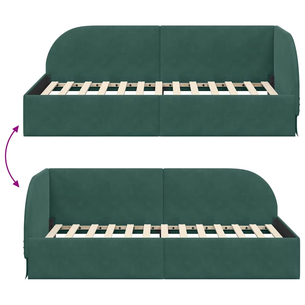 Corner Bed Frame with Headboard Dark green 90 x 190 cm Velvet