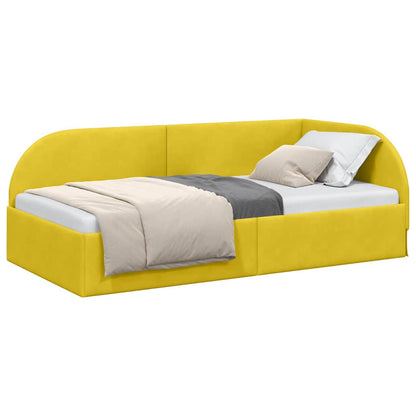 Corner Bed Frame with Headboard Yellow 90 x 190 cm Velvet
