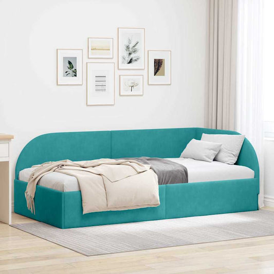 Corner Bed Frame with Headboard Turquoise 90 x 190 cm Velvet
