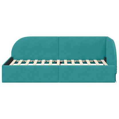 Corner Bed Frame with Headboard Turquoise 90 x 190 cm Velvet