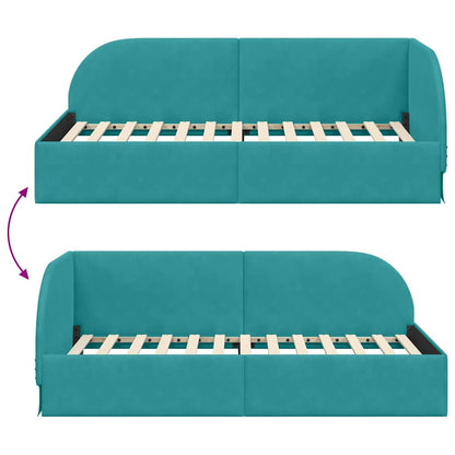 Corner Bed Frame with Headboard Turquoise 90 x 190 cm Velvet