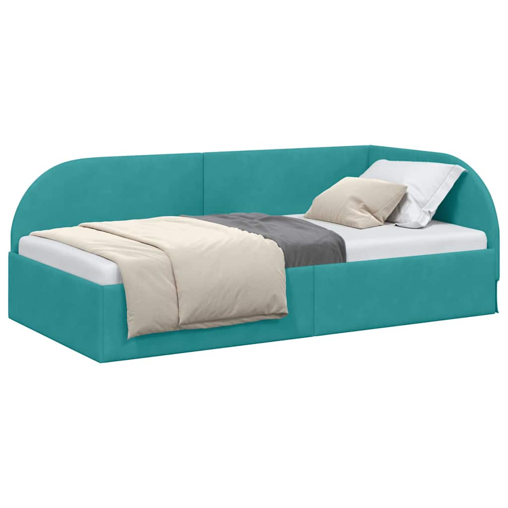 Corner Bed Frame with Headboard Turquoise 90 x 190 cm Velvet