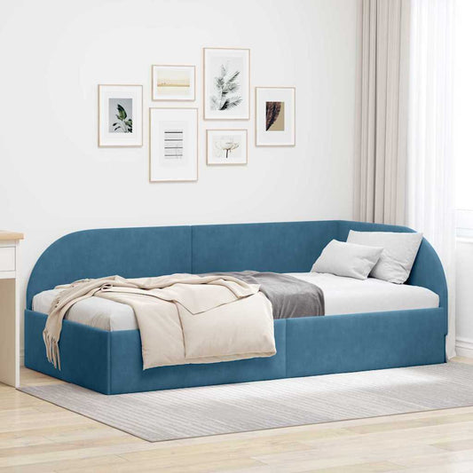Corner Bed Frame with Headboard Blue 90 x 200 cm Velvet