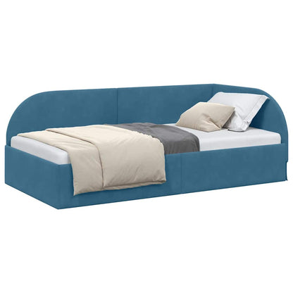 Corner Bed Frame with Headboard Blue 90 x 200 cm Velvet