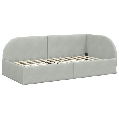 Corner Bed Frame with Headboard Light grey 90 x 200 cm Velvet
