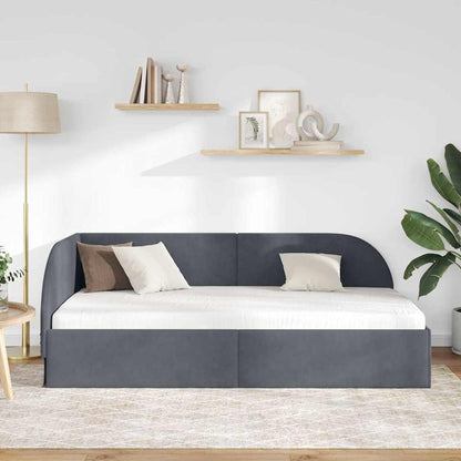 Corner Bed Frame with Headboard Dark grey 90 x 200 cm Velvet