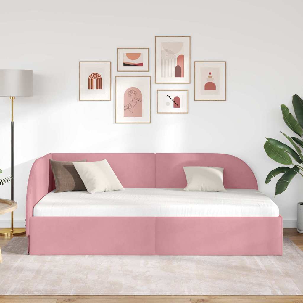 Corner Bed Frame with Headboard Pink 100 x 200 cm Velvet