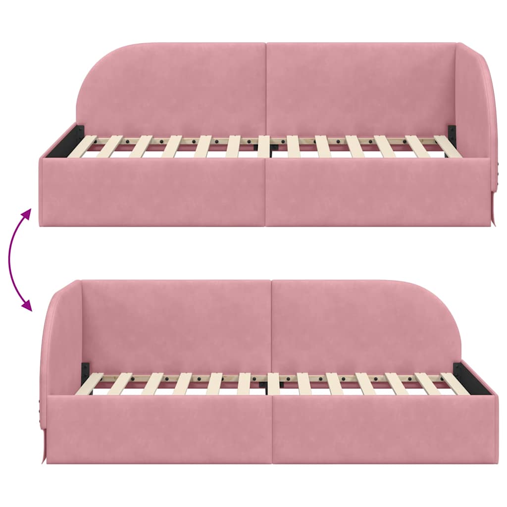 Corner Bed Frame with Headboard Pink 100 x 200 cm Velvet