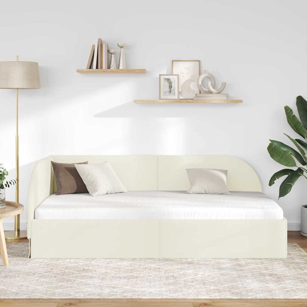 Corner Bed Frame with Headboard Cream 100 x 200 cm Velvet