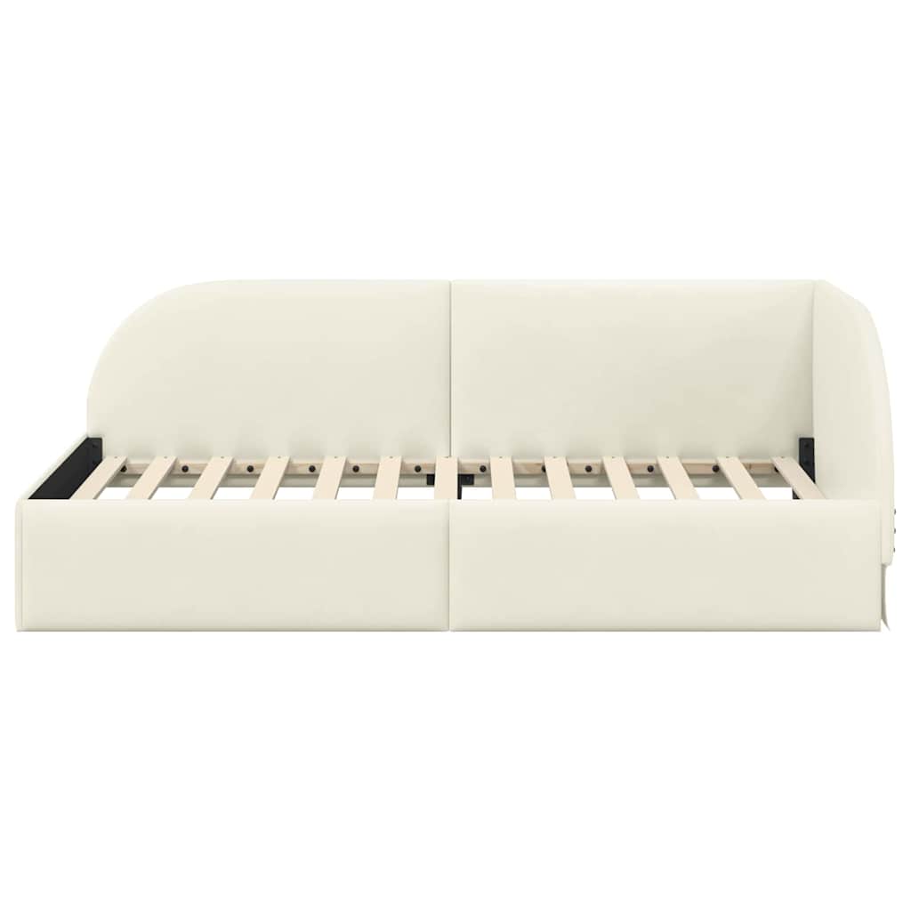 Corner Bed Frame with Headboard Cream 100 x 200 cm Velvet
