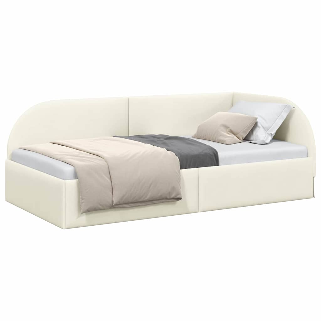 Corner Bed Frame with Headboard Cream 100 x 200 cm Velvet