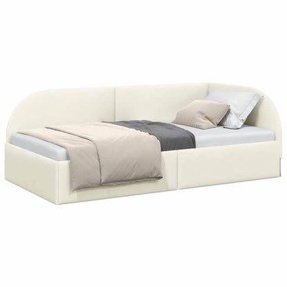 Corner Bed Frame with Headboard Cream 100 x 200 cm Velvet