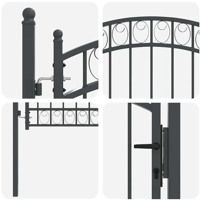 Fence Gate with Lock Grey 100 x 100 cm Powder-coated steel
