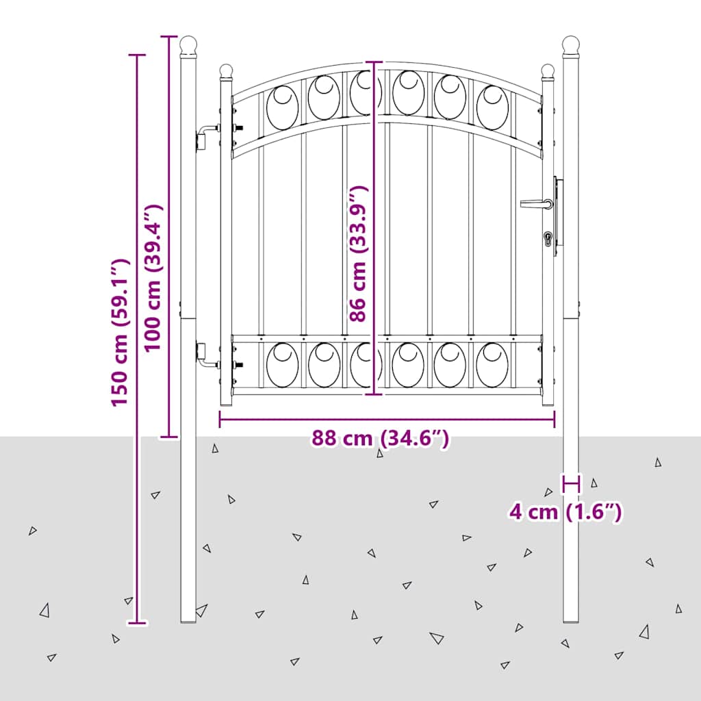 Fence Gate with Lock Grey 100 x 100 cm Powder-coated steel