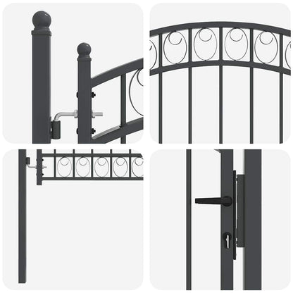 Fence Gate with Lock Grey 150 x 100 cm Powder-coated steel