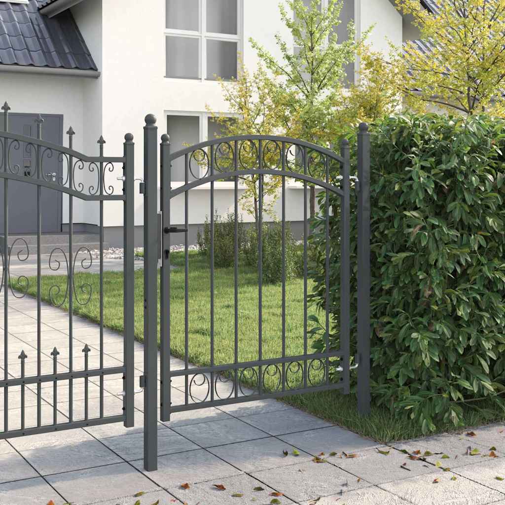 Fence Gate with Lock Grey 150 x 100 cm Powder-coated steel