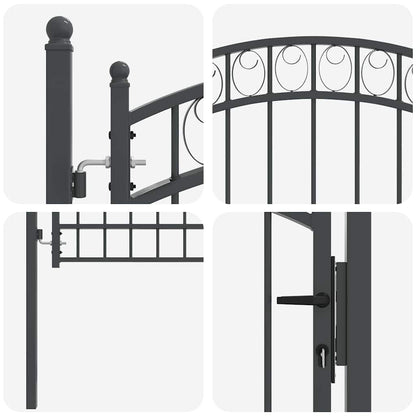 Fence Gate with Lock Grey 170 x 100 cm Powder-coated steel
