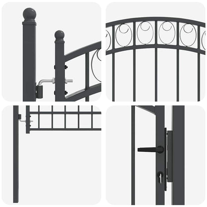 Fence Gate with Lock Grey 200 x 100 cm Powder-coated steel