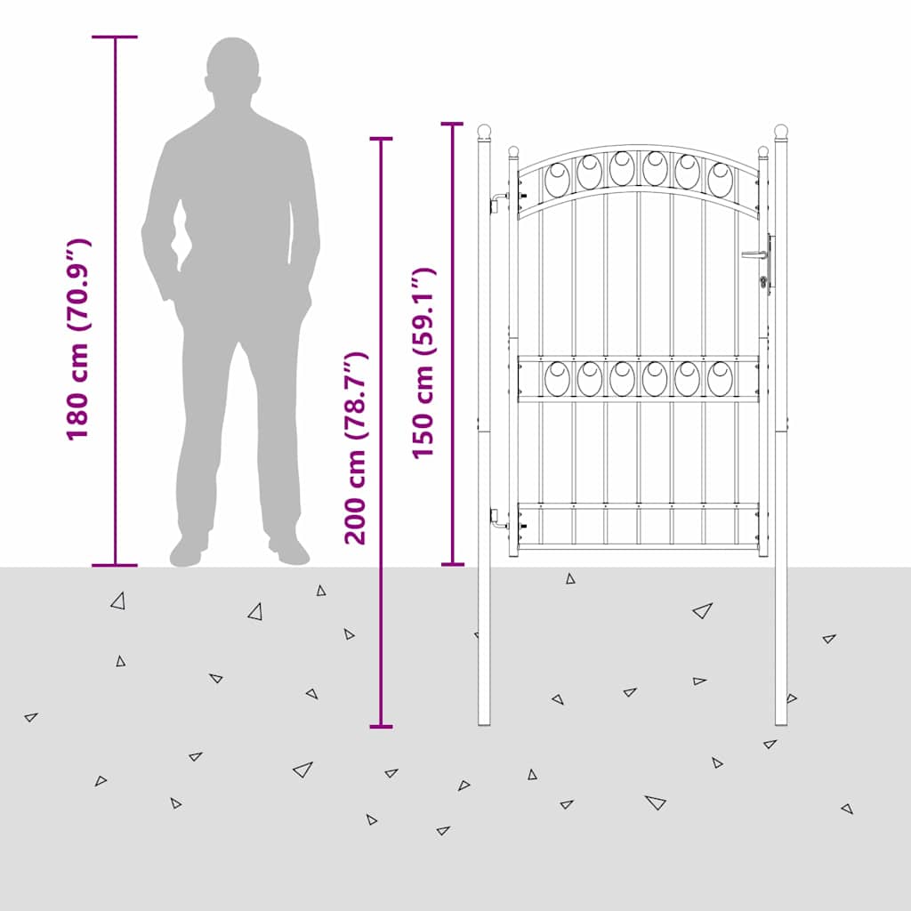Fence Gate with Lock Grey 200 x 100 cm Powder-coated steel