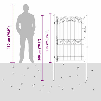 Fence Gate with Lock Grey 200 x 100 cm Powder-coated steel