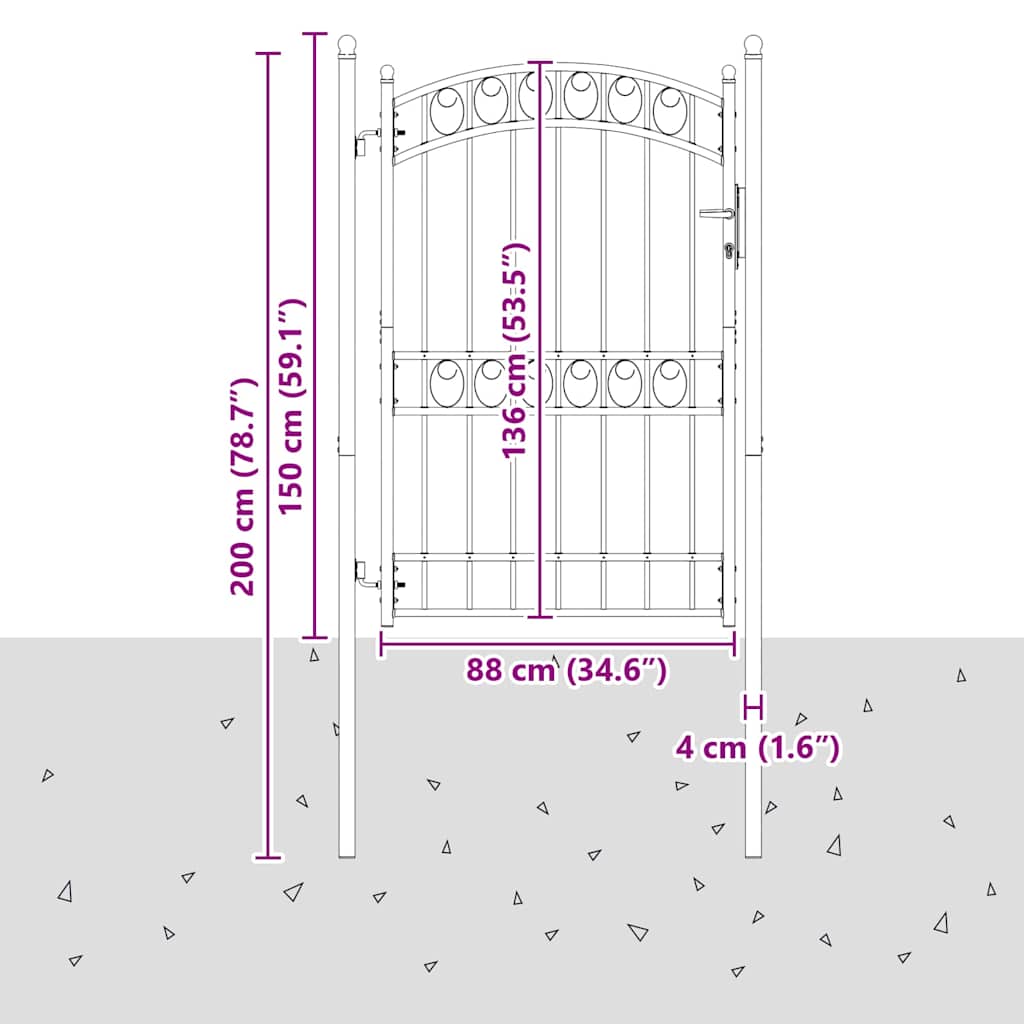 Fence Gate with Lock Grey 200 x 100 cm Powder-coated steel
