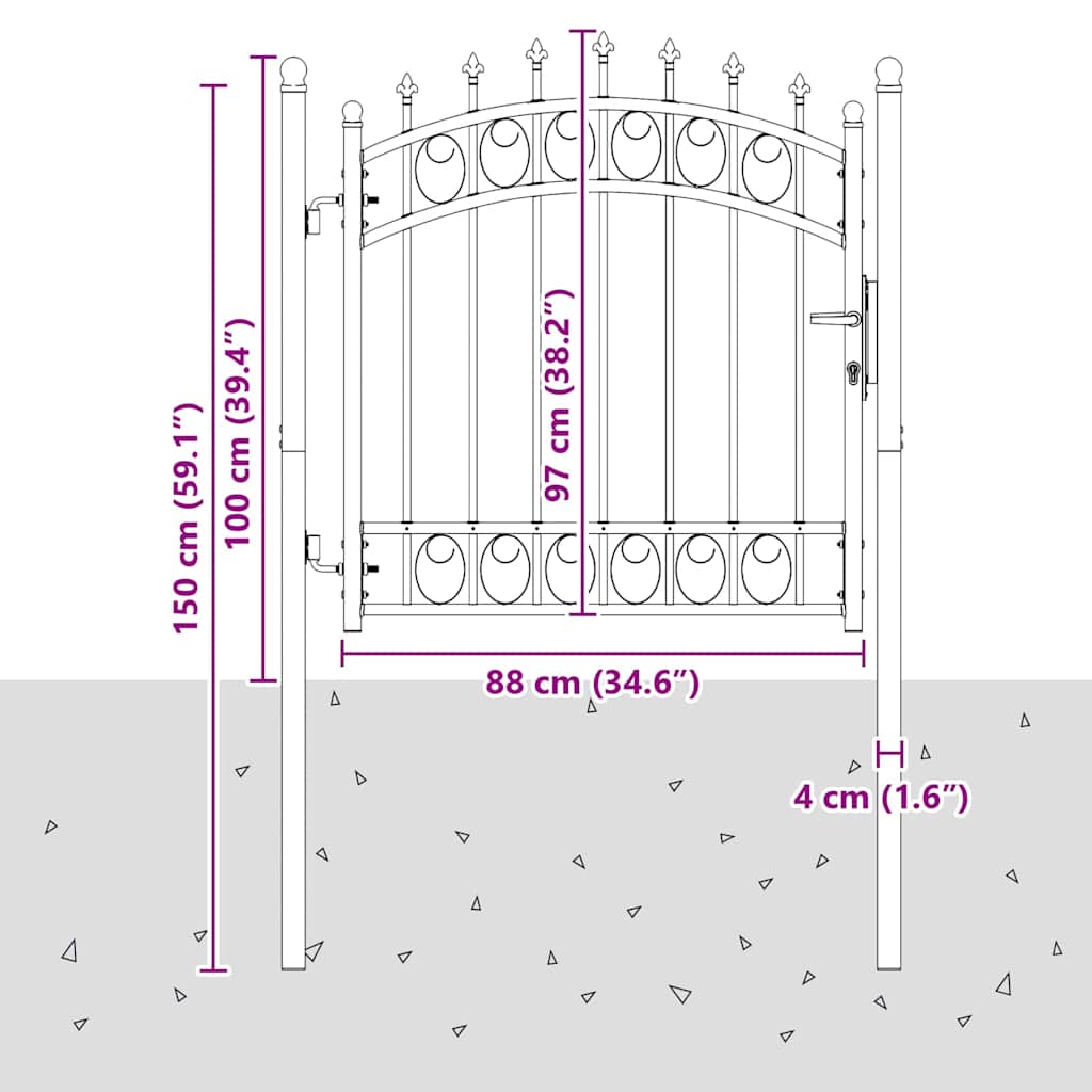 Fence Gate with Spikes Grey 100 x 100 cm Powder-coated steel