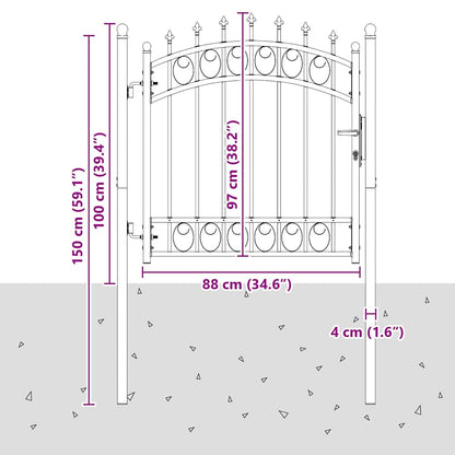 Fence Gate with Spikes Grey 100 x 100 cm Powder-coated steel