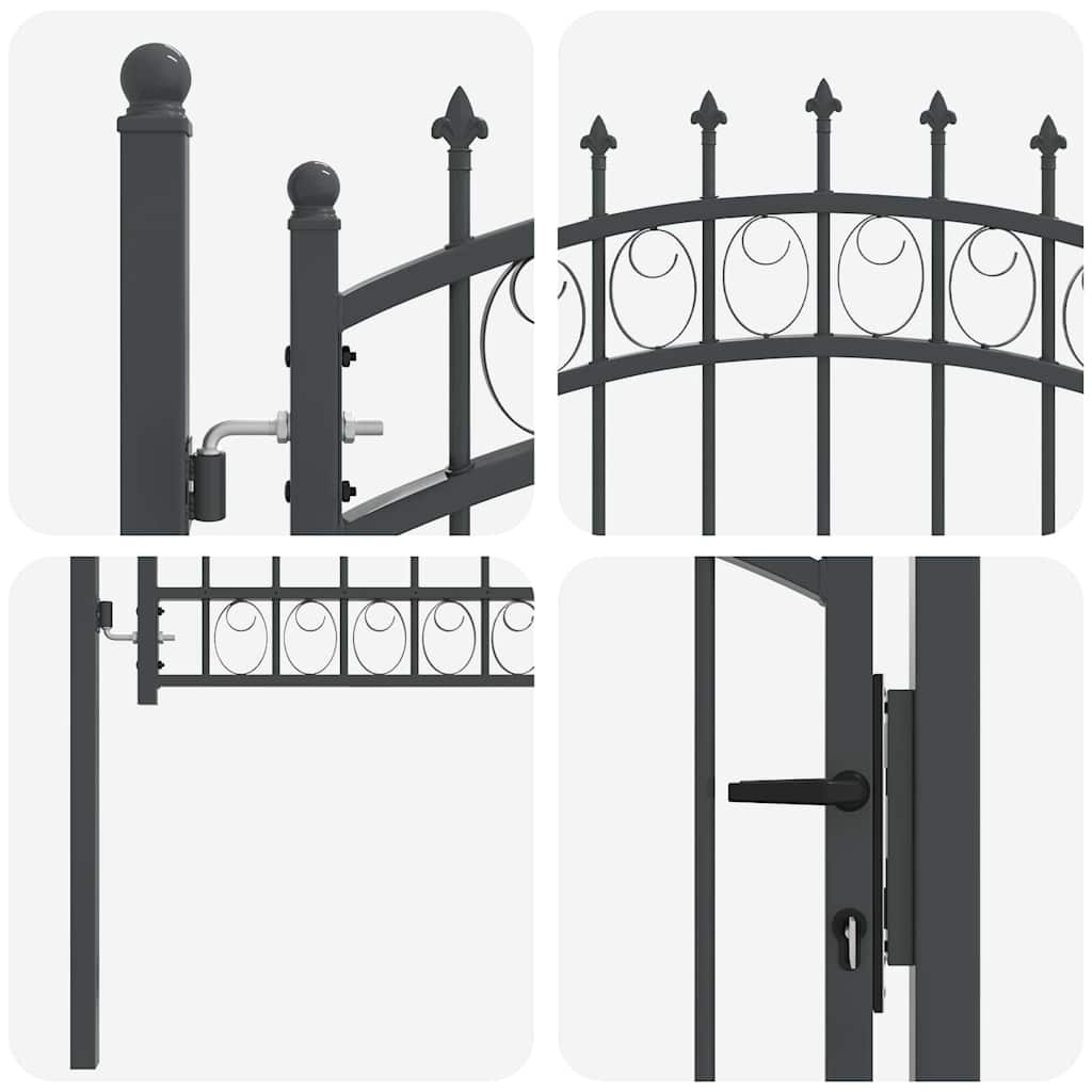 Fence Gate with Spikes Grey 125 x 100 cm Powder-coated steel