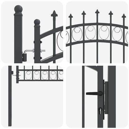 Fence Gate with Spikes Grey 125 x 100 cm Powder-coated steel