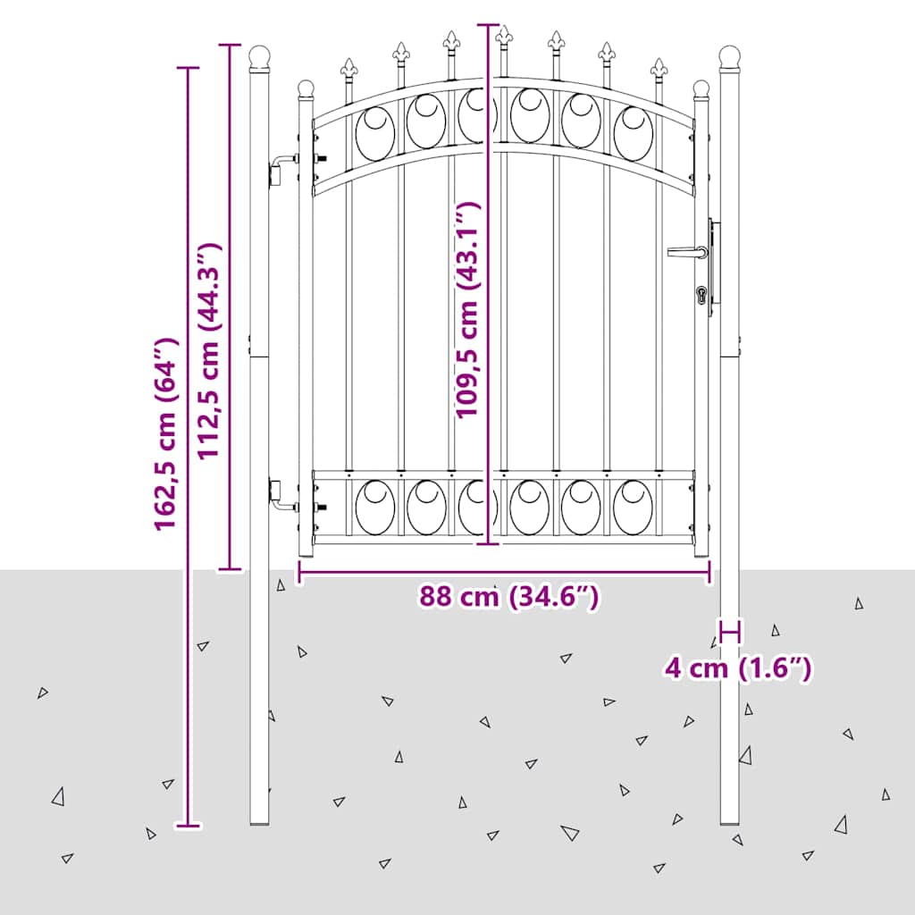 Fence Gate with Spikes Grey 125 x 100 cm Powder-coated steel