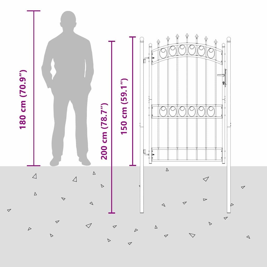 Fence Gate with Spikes Grey 200 x 100 cm Powder-coated steel