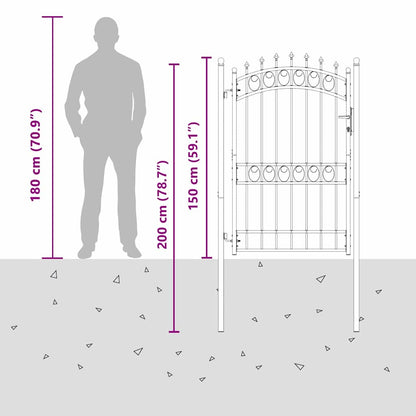 Fence Gate with Spikes Grey 200 x 100 cm Powder-coated steel