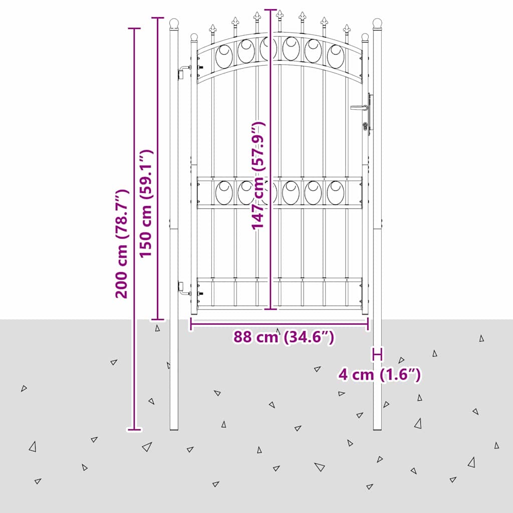 Fence Gate with Spikes Grey 200 x 100 cm Powder-coated steel