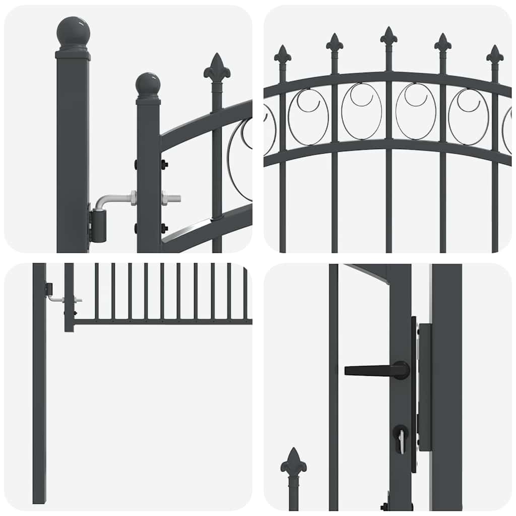 Fence Gate with Spikes Grey 100 x 100 cm Powder-coated steel