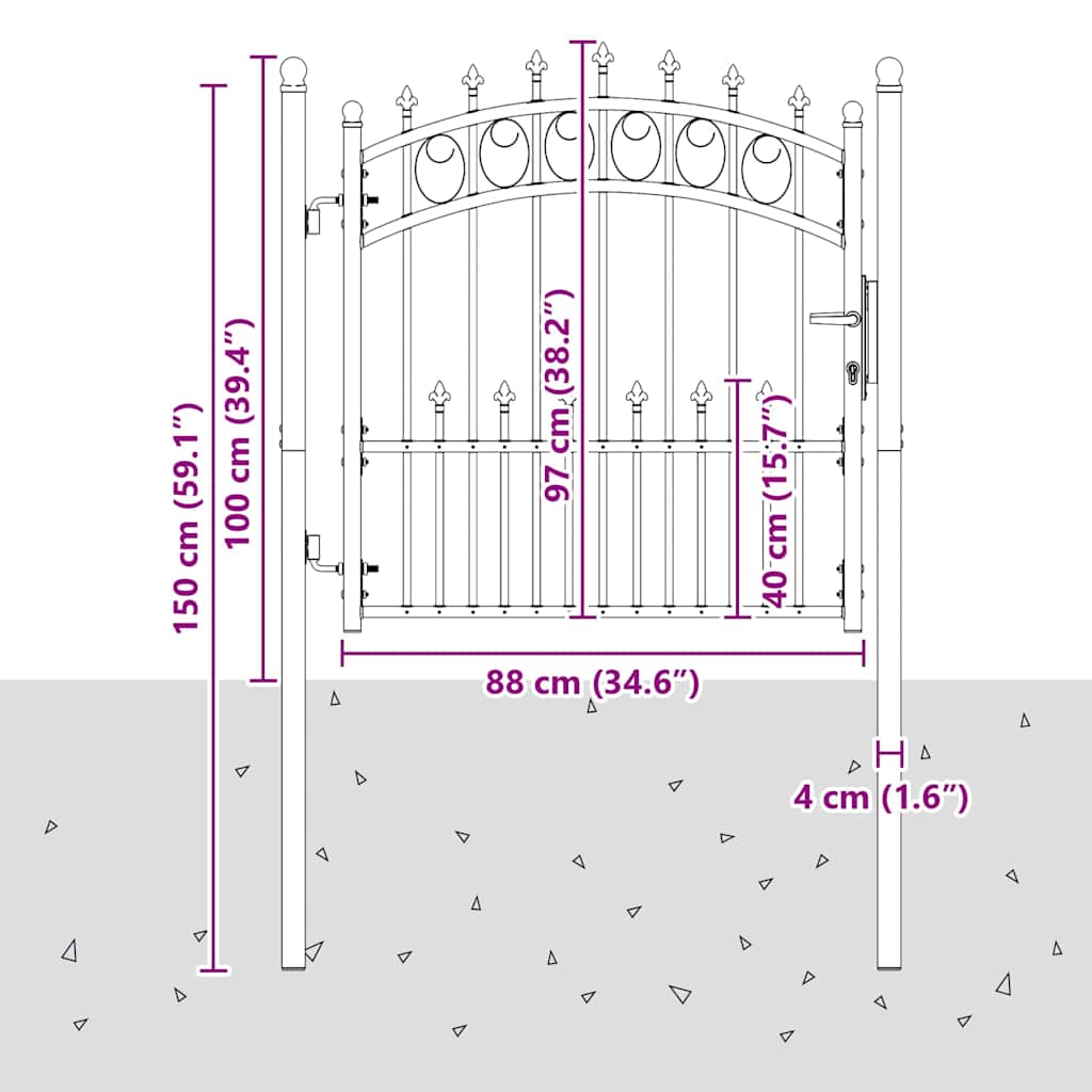 Fence Gate with Spikes Grey 100 x 100 cm Powder-coated steel