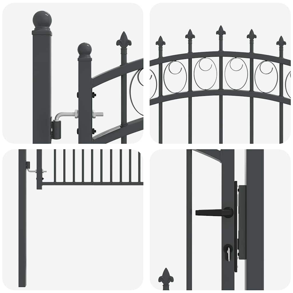 Fence Gate with Spikes Grey 125 x 100 cm Powder-coated steel