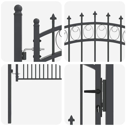 Fence Gate with Spikes Grey 125 x 100 cm Powder-coated steel