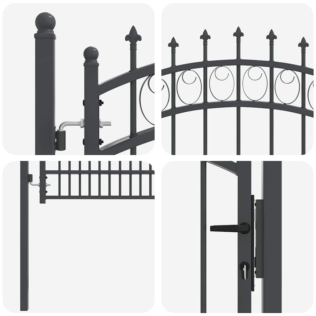 Fence Gate with Spikes Grey 170 x 100 cm Powder-coated steel