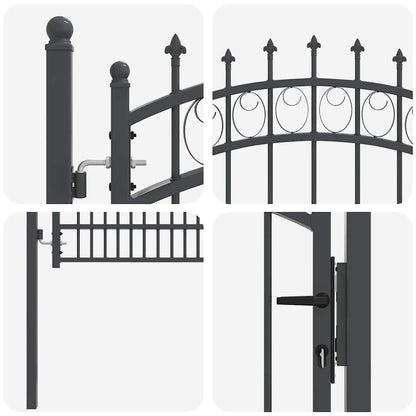 Fence Gate with Spikes Grey 170 x 100 cm Powder-coated steel